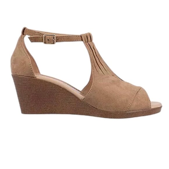JOURNEE COLLECTION KEDZIE Women's Wedge Heels Ankle Strap Sandals Taupe Size 6 - Picture 5 of 9